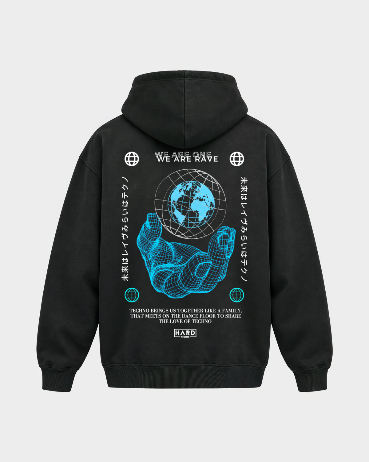 We are one – Oversized Hoodie in Schwarz, Rückenprint – Hard Nights