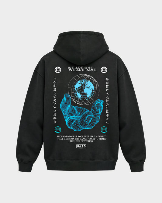 We are one – Oversized Hoodie in Schwarz, Rückenprint – Hard Nights