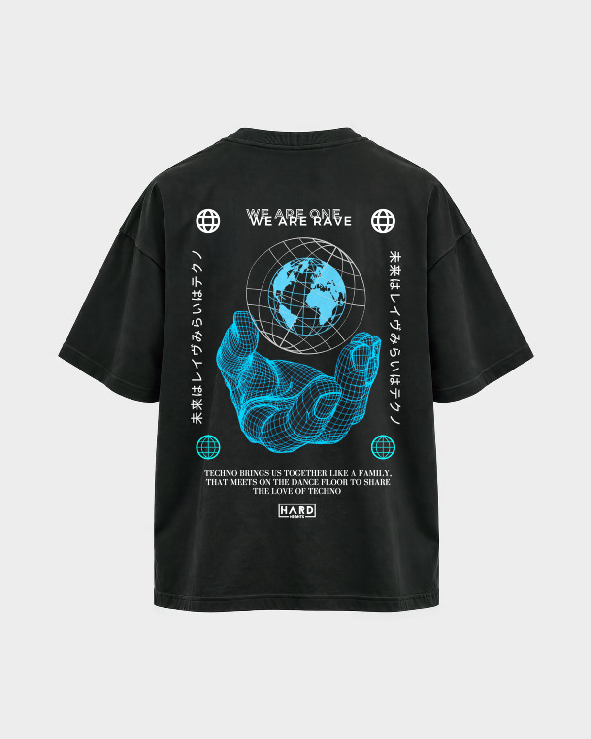 We are one – Oversized Shirt in Schwarz, Rückenprint – Hard Nights