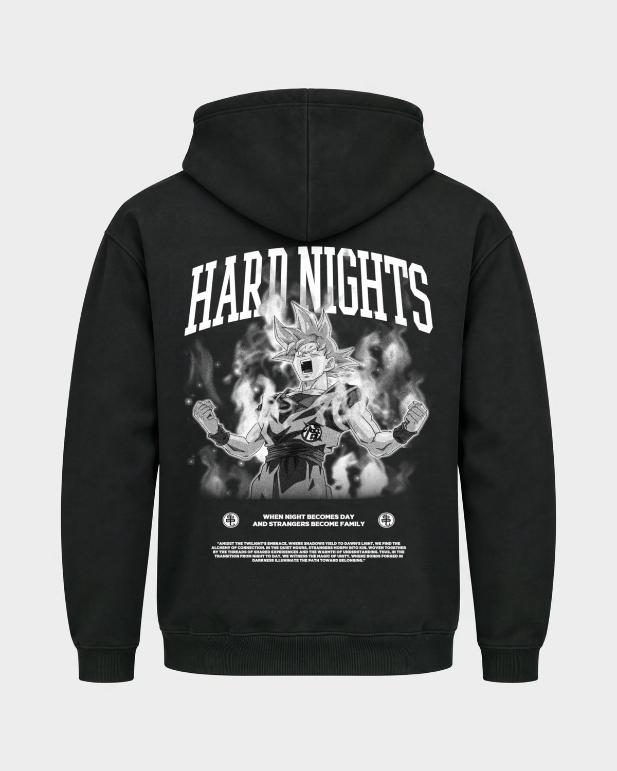 When night becomes day – Basic Hoodie in Schwarz, Rückenprint – Hard Nights