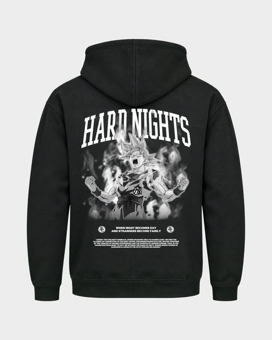 When night becomes day – Basic Hoodie in Schwarz, Rückenprint – Hard Nights