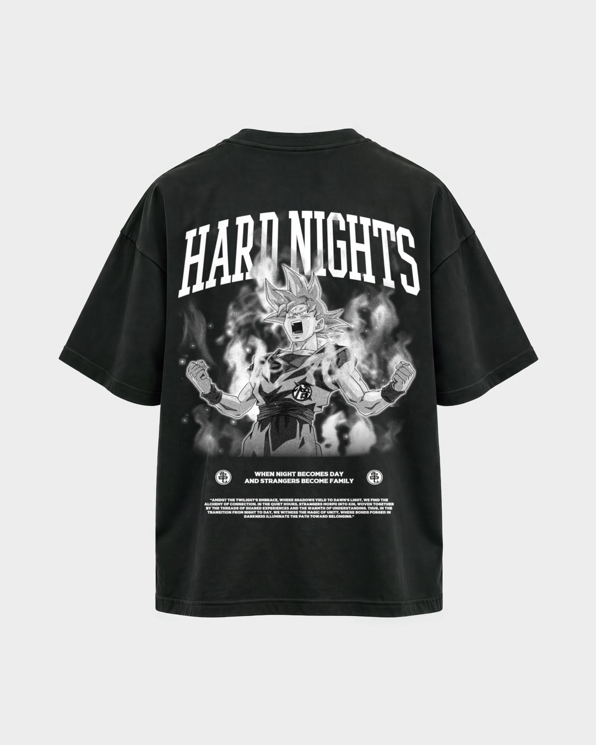 When night becomes day – Oversized Shirt in Schwarz, Rückenprint – Hard Nights