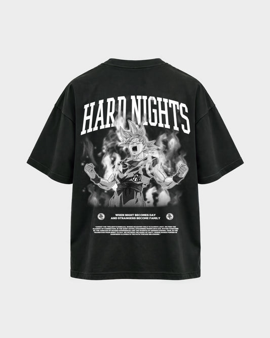 When night becomes day – Oversized Shirt in Schwarz, Rückenprint – Hard Nights