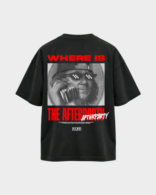Where is the afterparty – Oversized Shirt in Schwarz, Rückenprint – Hard Nights