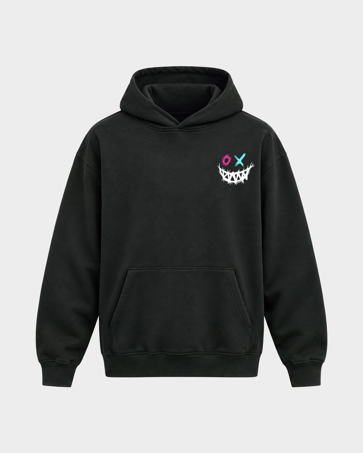 XOXO Smile – Oversized Hoodie in Schwarz, Frontprint – Hard Nights