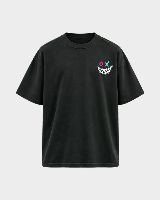 XOXO Smile – Oversized Shirt in Schwarz, Frontprint – Hard Nights