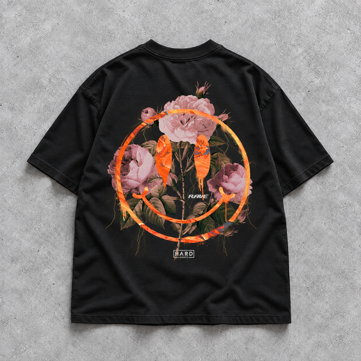 Smiley Oversized-T-skjorte for techno og rave | Svart